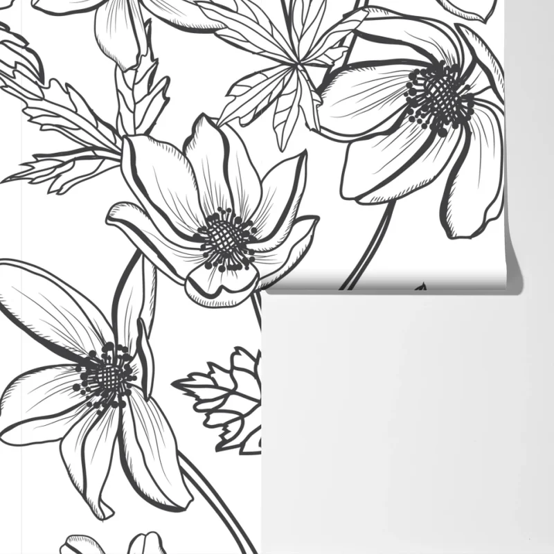 Fototapete botanische linienzeichnung mit blumen Fototapete botanische linienzeichnung mit blumen