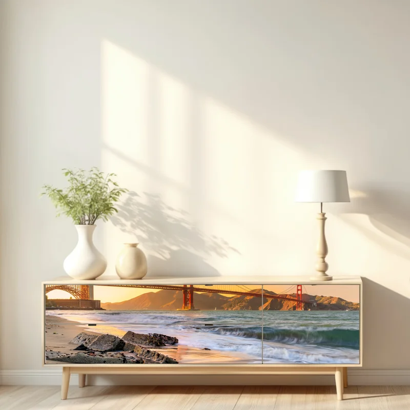 Repositionierbarer Aufkleber sonnenuntergang an der Golden Gate Bridge