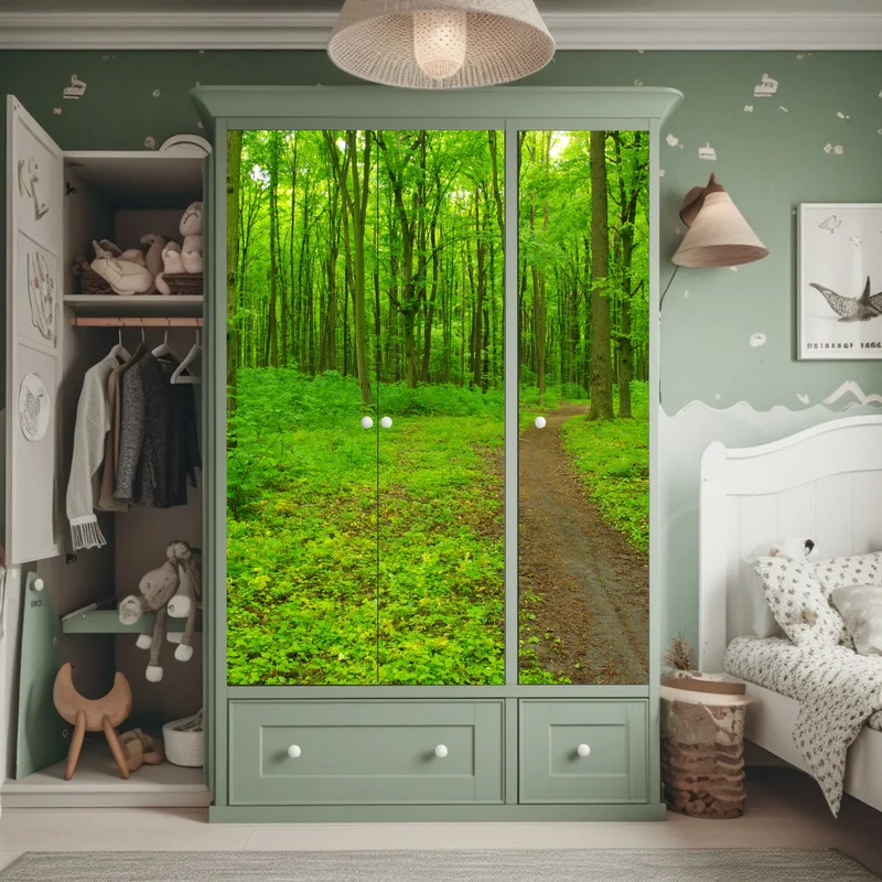 Schrankaufkleber beruhigender grüner waldweg Schrankaufkleber beruhigender grüner waldweg