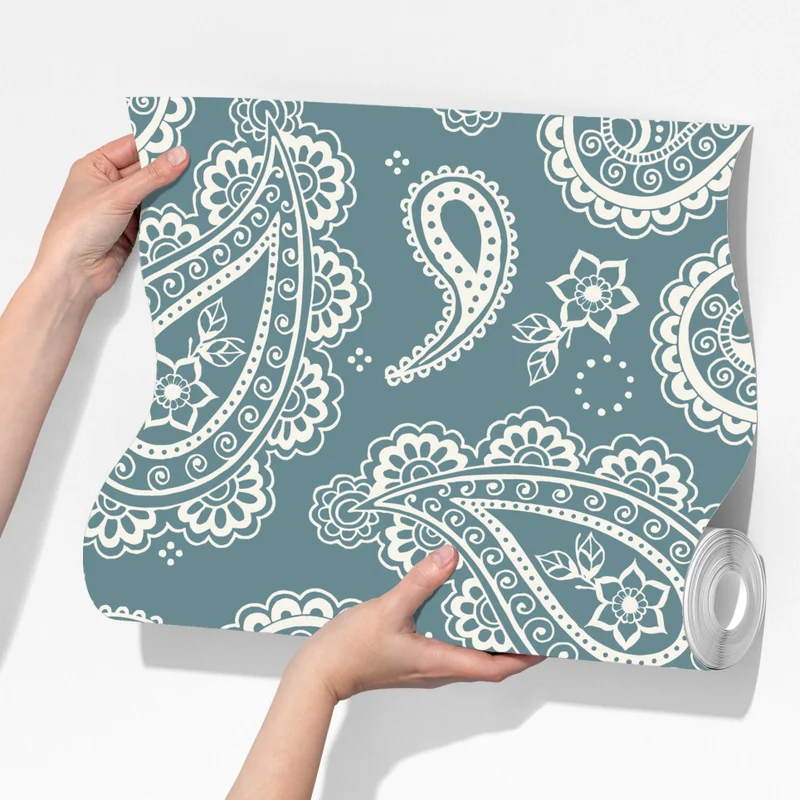 Fototapete türkis paisley muster mit blumendetails Fototapete türkis paisley muster mit blumendetails