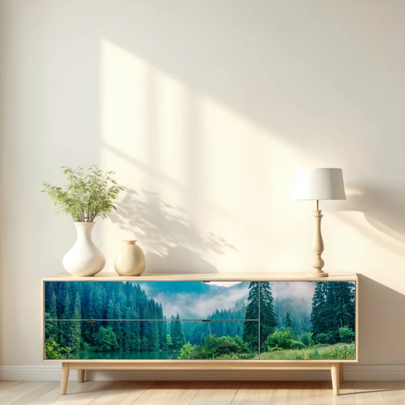 Repositionierbarer Aufkleber nebliger morgen am Lacu Roșu