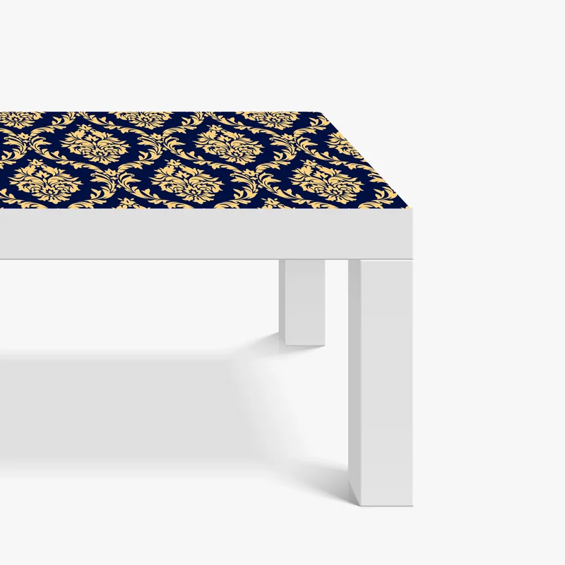 Tischaufkleber und Schreibtischaufkleber elegantes goldenes damastmuster auf tiefblauem hintergrund Tischaufkleber und Schreibtischaufkleber elegantes goldenes damastmuster auf tiefblauem hintergrund