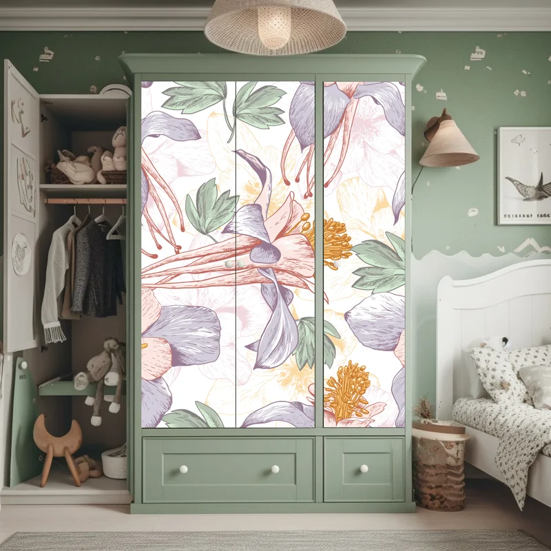 Schrankaufkleber zarte pastellblumen im botanischen stil