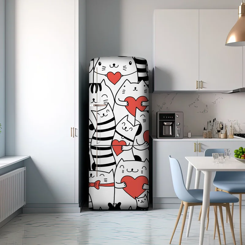 Kühlschrankaufkleber süße katzen mit herzen muster