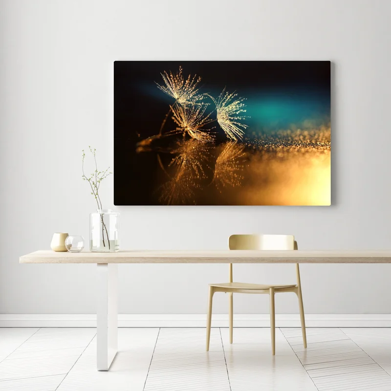 Leinwandbild goldene reflexion von löwenzahnsamen Leinwandbild goldene reflexion von löwenzahnsamen