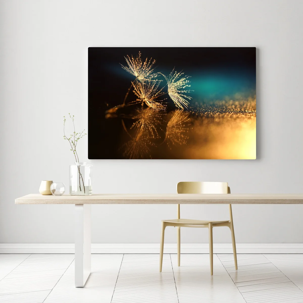 Leinwandbild goldene reflexion von löwenzahnsamen Leinwandbild goldene reflexion von löwenzahnsamen