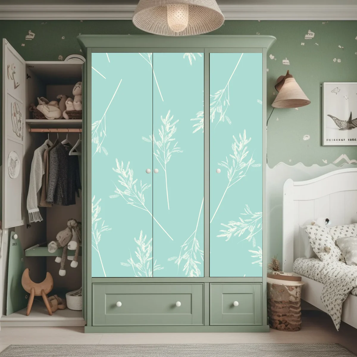 Schrankaufkleber zartes türkisfarbenes botanisches muster Schrankaufkleber zartes türkisfarbenes botanisches muster