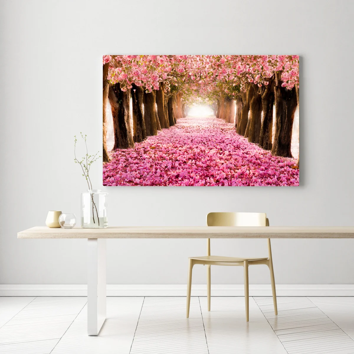 Leinwandbild rosa blütenallee unter kirschbäumen Leinwandbild rosa blütenallee unter kirschbäumen