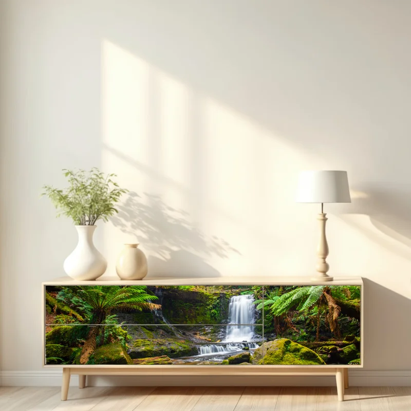 Repositionierbarer Aufkleber üppiger waldwasserfall Repositionierbarer Aufkleber üppiger waldwasserfall