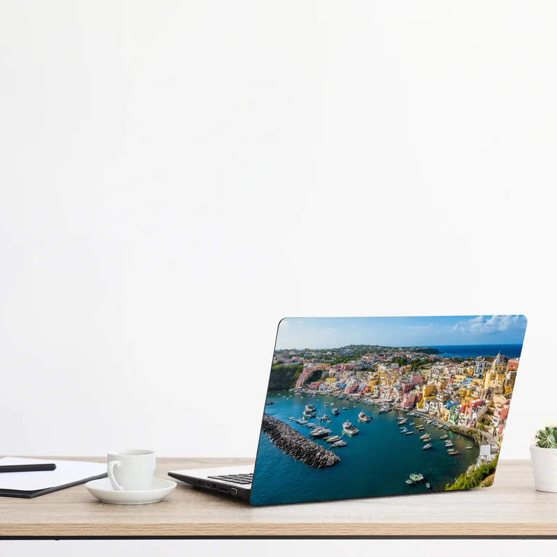 Laptop-Aufkleber bunte panoramaufnahme eines Mittelmeerhafens