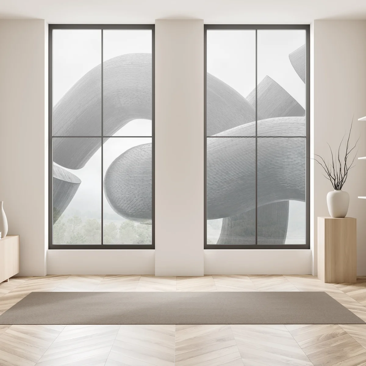 Fensteraufkleber gekrümmte formen abstrakte skulptur in grau Fensteraufkleber gekrümmte formen abstrakte skulptur in grau