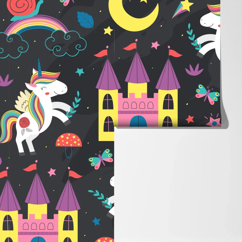Fototapete magisches einhorn- und feenmuster Fototapete magisches einhorn- und feenmuster
