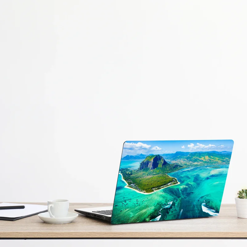 Laptop-Aufkleber türkisfarbene lagune aus der luft, Mauritius Laptop-Aufkleber türkisfarbene lagune aus der luft, Mauritius