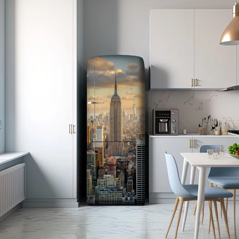 Kühlschrankaufkleber New York skyline bei sonnenuntergang