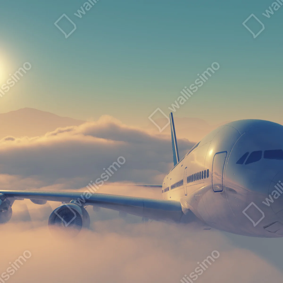 Tischaufkleber und Schreibtischaufkleber flugzeug über den wolken im morgengrauen Tischaufkleber und Schreibtischaufkleber flugzeug über den wolken im morgengrauen