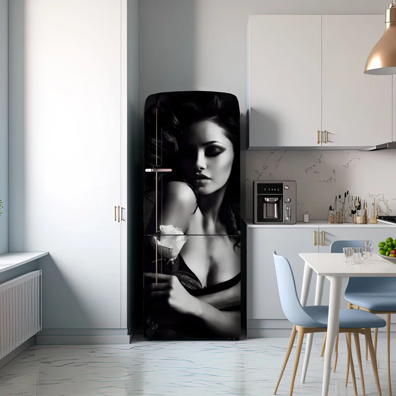 Kühlschrankaufkleber sinnliches schwarzweiß-porträt mit rose