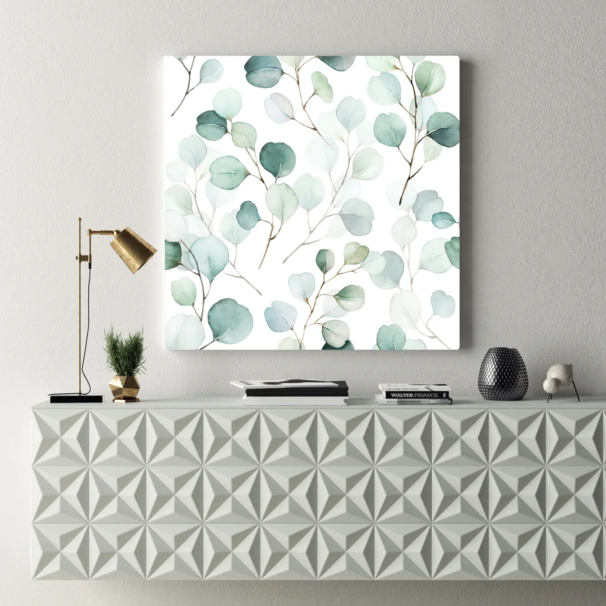 Leinwandbild zarter eukalyptus-aquarell blättermuster • Leinwandbilder bei Wallnifity® Leinwandbild zarter eukalyptus-aquarell blättermuster • Leinwandbilder bei Wallnifity®