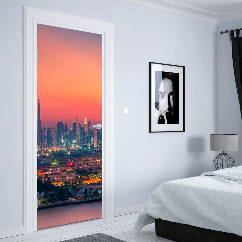 Türaufkleber Dubai skyline bei sonnenuntergang