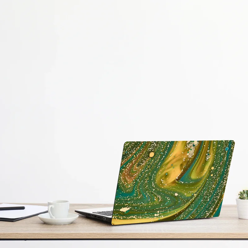 Laptop-Aufkleber grün-goldene flüssige marmorierte kunst