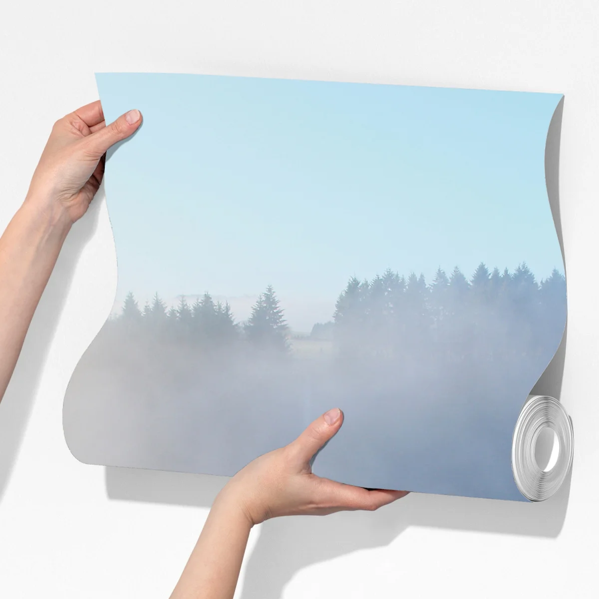 Fototapete neblige hängebrücke, die in den wald führt Fototapete neblige hängebrücke, die in den wald führt