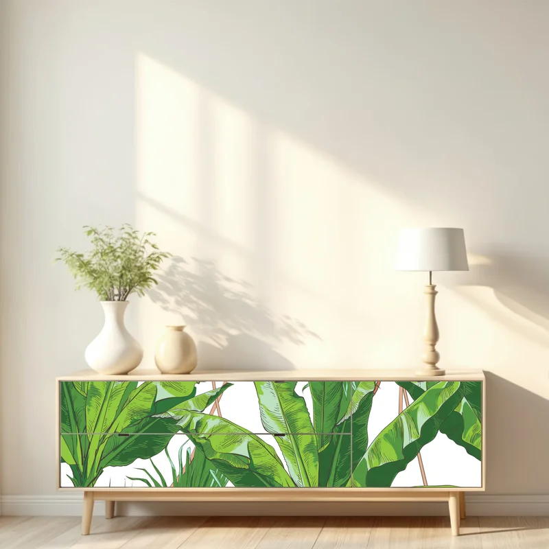 Repositionierbarer Aufkleber üppiges bananenblattmuster