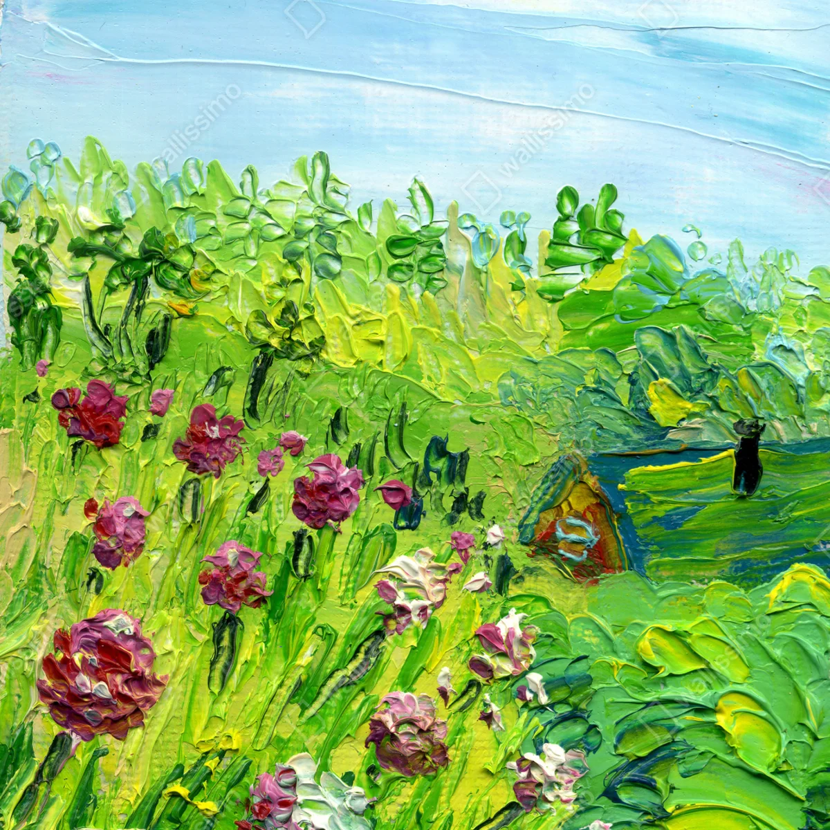 Schrankaufkleber pfingstrosenwiese im frühling — impasto blumenbild Schrankaufkleber pfingstrosenwiese im frühling — impasto blumenbild