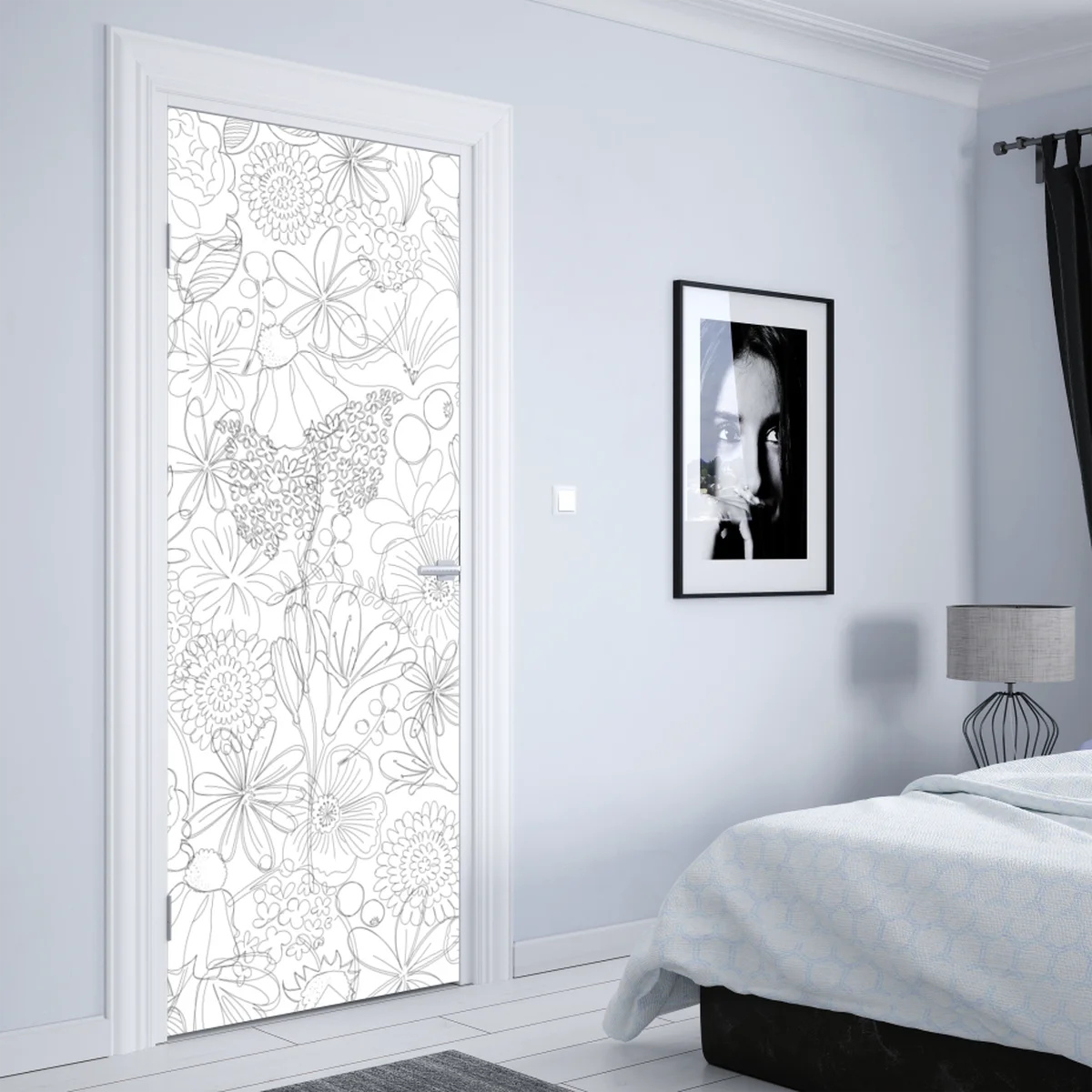 Türaufkleber zartes handgezeichnetes blumenlinienmuster Türaufkleber zartes handgezeichnetes blumenlinienmuster