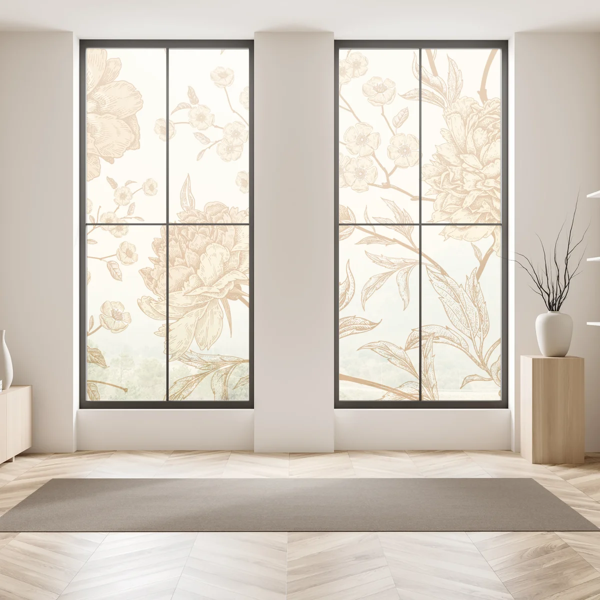 Fensteraufkleber vintage beiges blumenmuster mit pfingstrosen Fensteraufkleber vintage beiges blumenmuster mit pfingstrosen