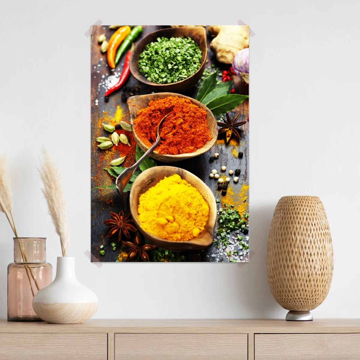 Poster bunte gewürze und kräuter auf holz Poster bunte gewürze und kräuter auf holz