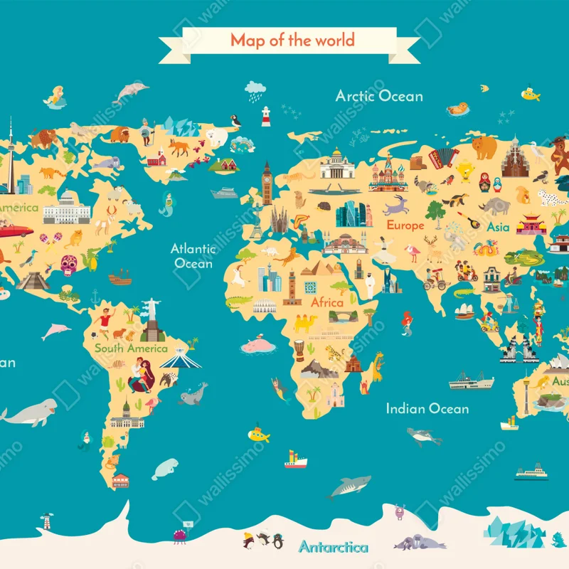 Leinwandbild bunte illustrierte weltkarte für kinder Leinwandbild bunte illustrierte weltkarte für kinder