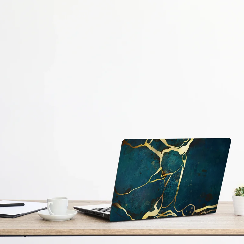 Laptop-Aufkleber türkis und gold abstrakt mit goldenen adern