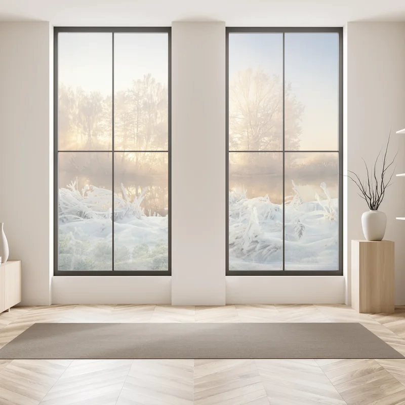 Fensteraufkleber goldener wintersonnenaufgang über dem frostigen fluss