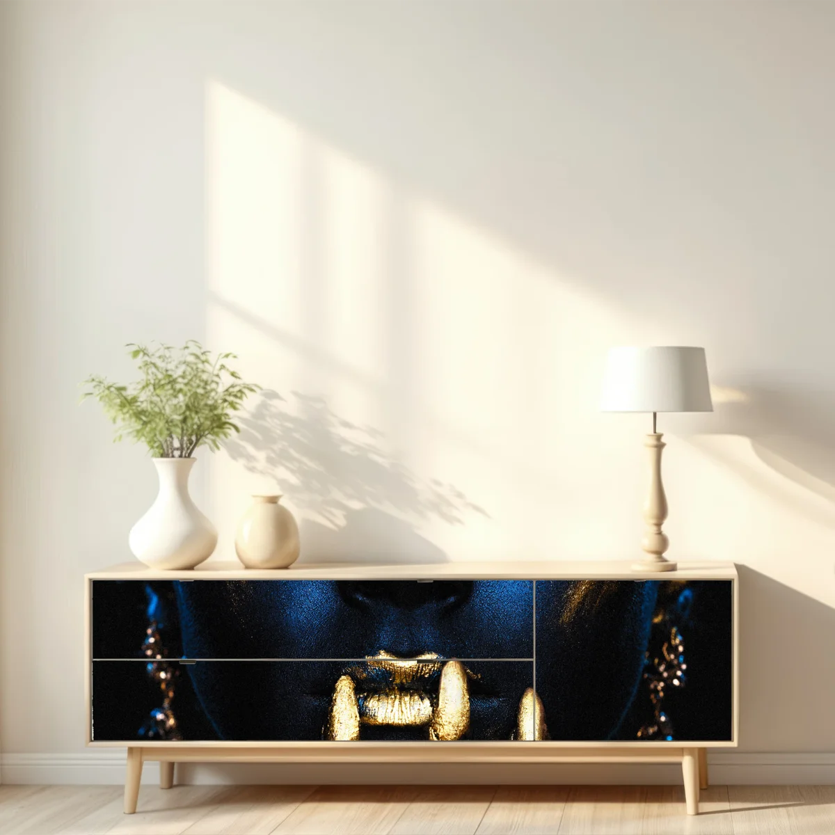 Repositionierbarer Aufkleber mystisches porträt in blau und gold Repositionierbarer Aufkleber mystisches porträt in blau und gold