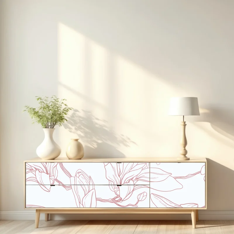 Repositionierbarer Aufkleber zartes magnolienmuster in sanftem rosa