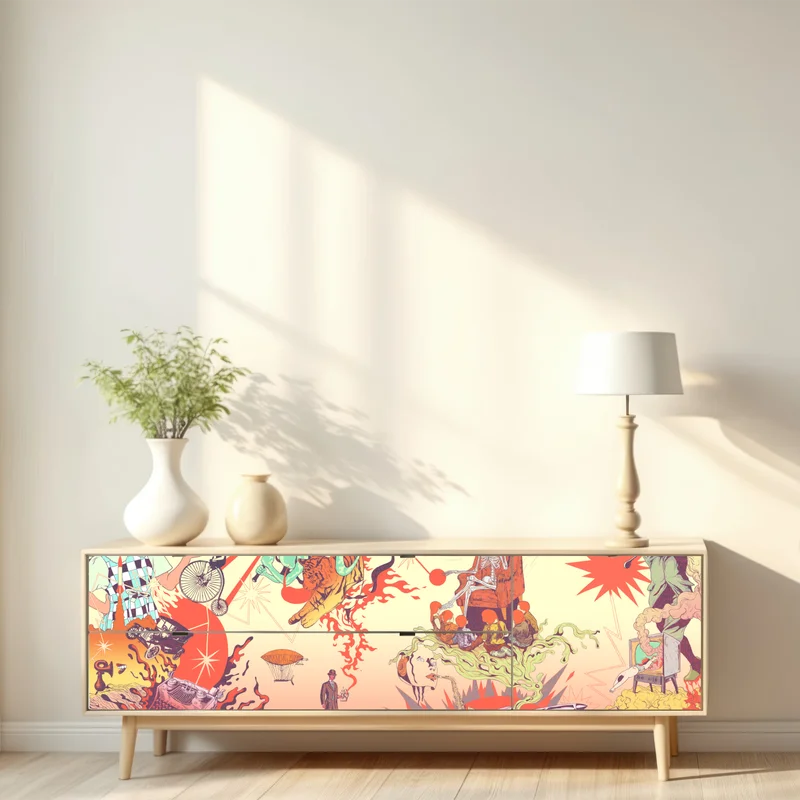 Repositionierbarer Aufkleber surreale retro-collage: traumhafte symbole und erinnerungen