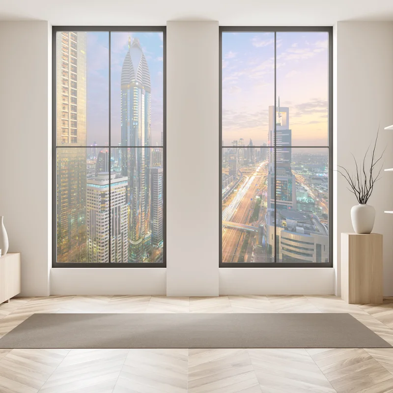 Fensteraufkleber stadtszene Dubais bei dämmerung