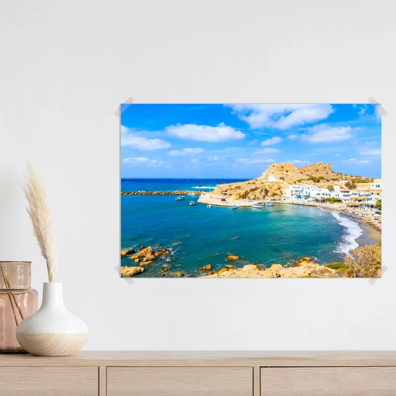 Poster sonniger hafen Finiki an der Küste von Karpathos Poster sonniger hafen Finiki an der Küste von Karpathos