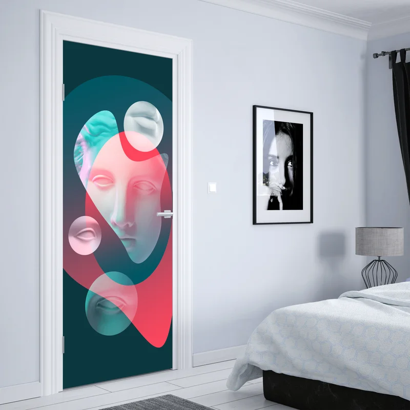 Türaufkleber surreales klassisches gesicht im duoton