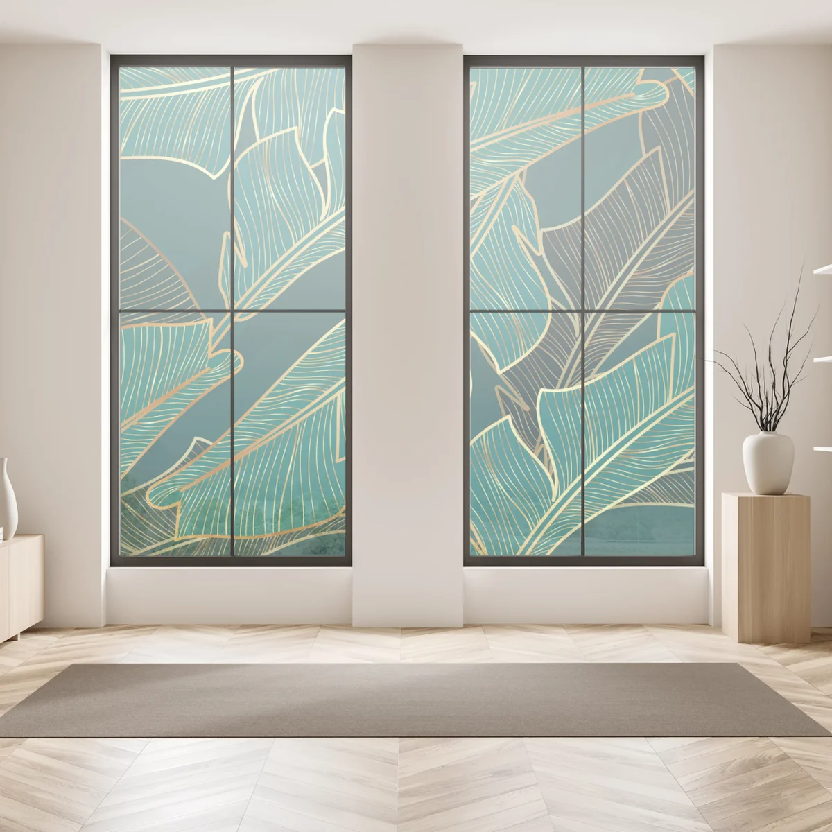 Fensteraufkleber goldene tropische bananenblätter Fensteraufkleber goldene tropische bananenblätter