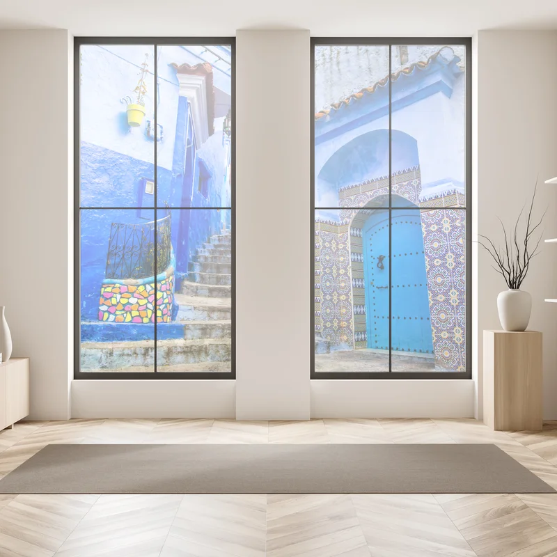 Naklejka na okno niebieska uliczka w Chefchaouen, Maroko