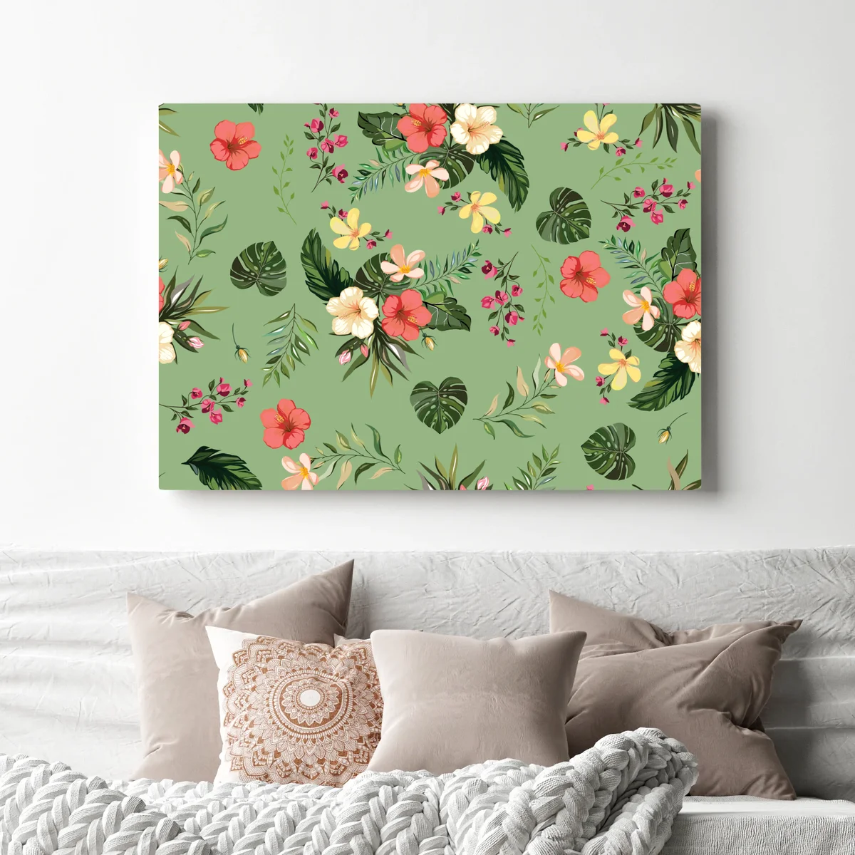 Leinwandbild grünes tropisches hibiskusmuster Leinwandbild grünes tropisches hibiskusmuster