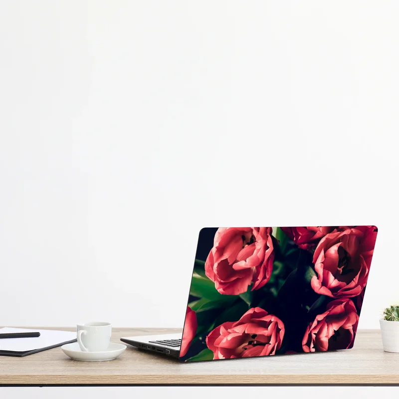 Laptop-Aufkleber stimmungsvolles rosa tulpenbukett