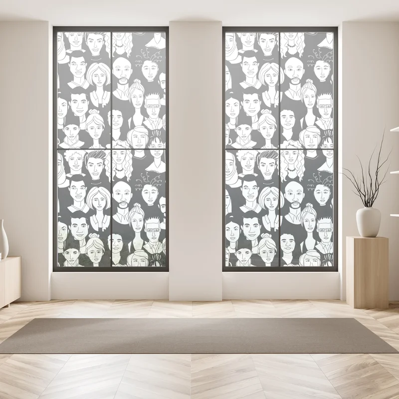 Fensteraufkleber muster mit vielfältigen gesichtern