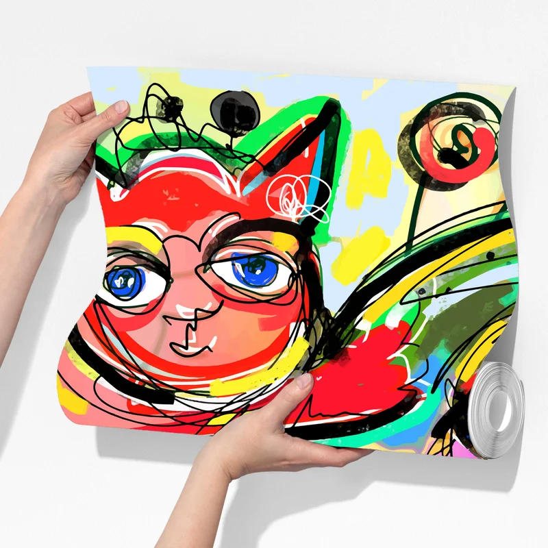 Fototapete lebendige abstrakte gesichter mit katze und vogel Fototapete lebendige abstrakte gesichter mit katze und vogel