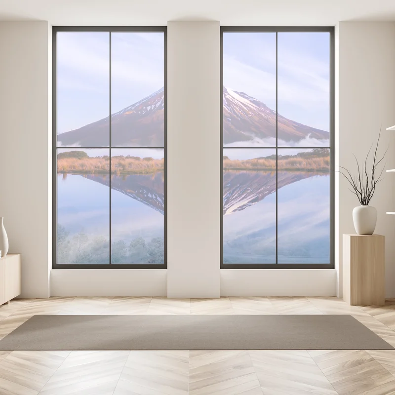 Fensteraufkleber majestätische bergspiegelung bei sonnenaufgang Fensteraufkleber majestätische bergspiegelung bei sonnenaufgang