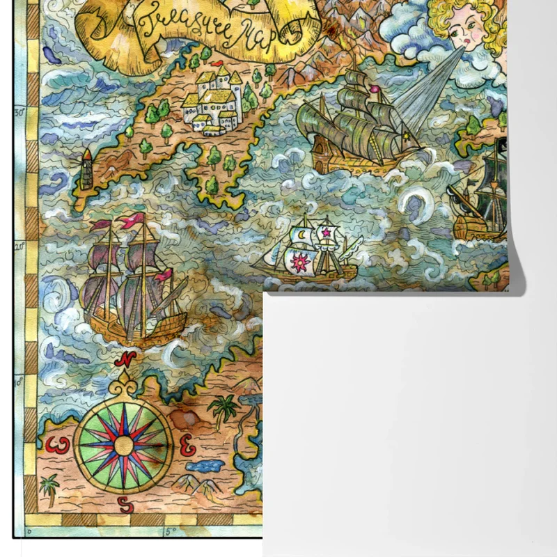 Fototapeta bajkowa mapa skarbów w technice akwareli Fototapeta bajkowa mapa skarbów w technice akwareli