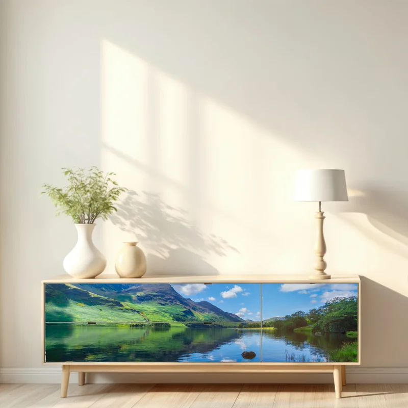 Repositionierbarer Aufkleber ruhige bergspiegelungen im Lake District