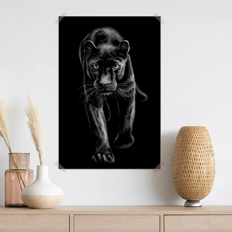 Poster schreitender schwarzer panther illustration Poster schreitender schwarzer panther illustration