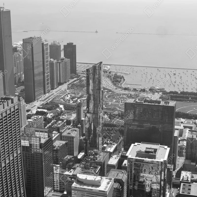 Fensteraufkleber schwarzweißes stadtpanorama am ufer Fensteraufkleber schwarzweißes stadtpanorama am ufer