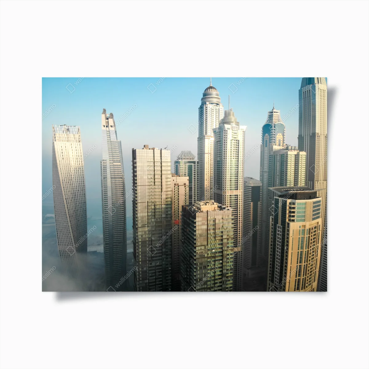 Poster Dubai Marina skyline im morgendlichen nebel • Poster bei Wallnifity® Poster Dubai Marina skyline im morgendlichen nebel • Poster bei Wallnifity®